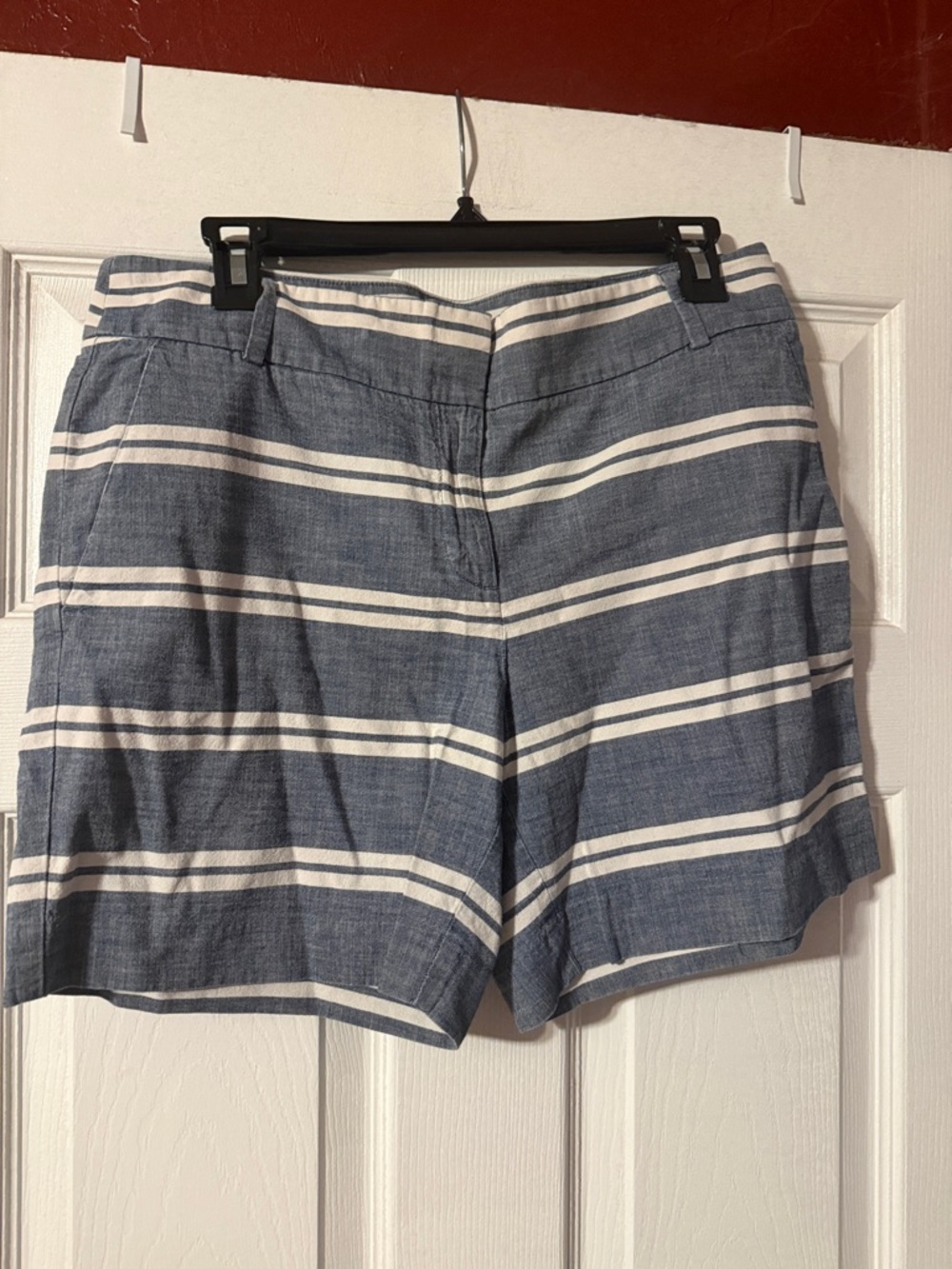Women's Blue & White Striped Casual Shorts